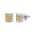 Yellow Sparkle: 10kt White Gold Round Diamond Square Earrings - Splendid Jewellery