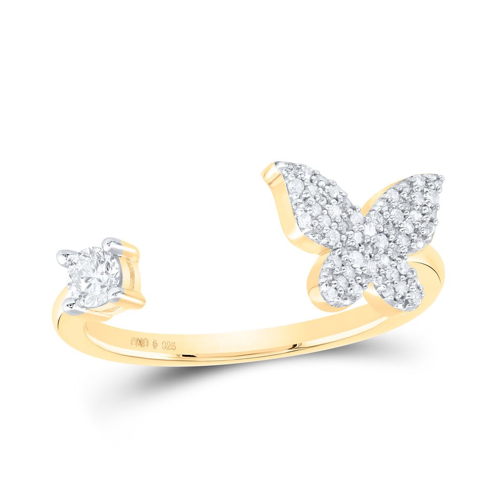 Yellow tone Sterling Diamond Butterfly Ring 1/4 Cttw - Splendid Jewellery
