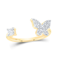 Load image into Gallery viewer, Yellow tone Sterling Diamond Butterfly Ring 1/4 Cttw - Splendid Jewellery