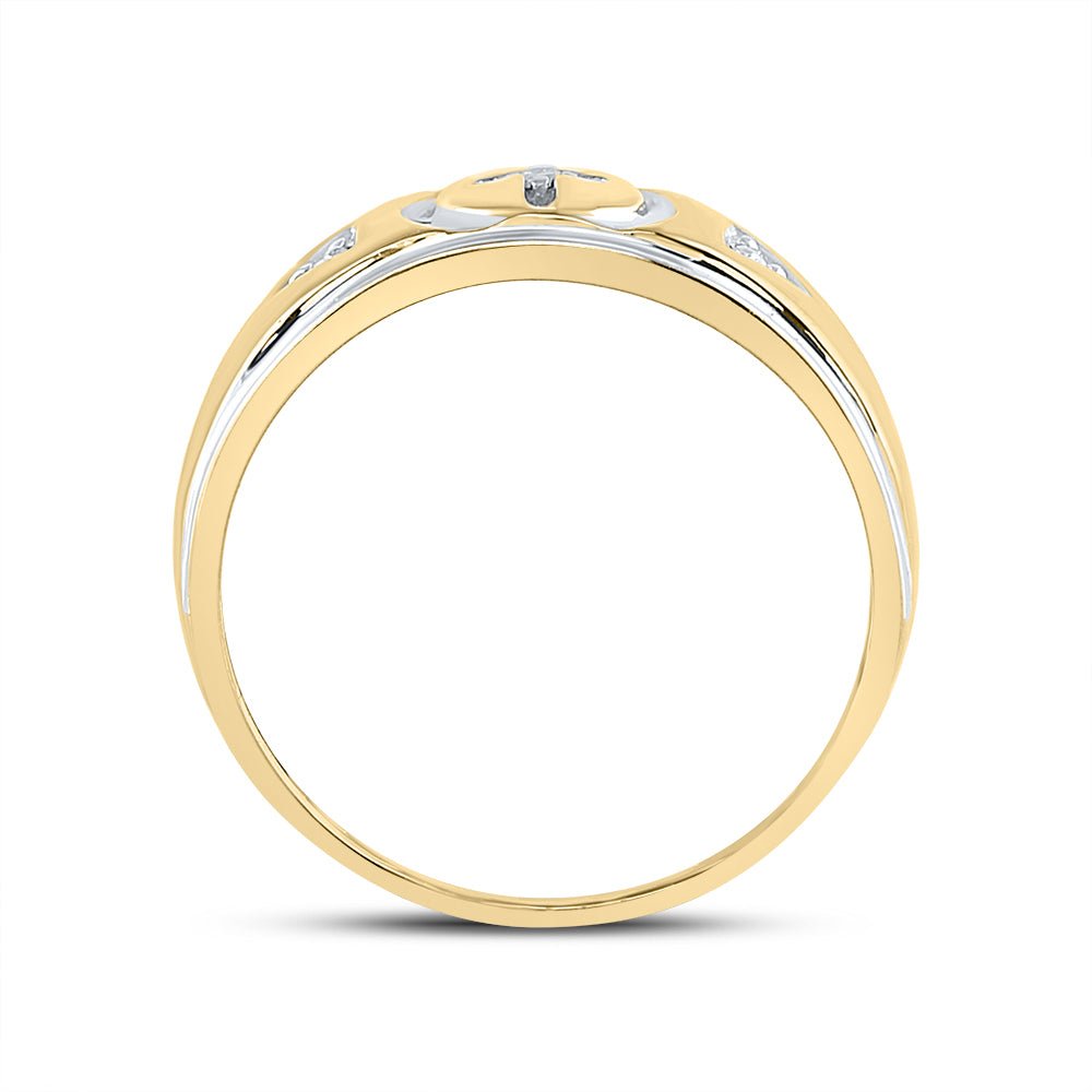 Yellow tone Sterling Round Diamond Men's Cross Wedding Band Ring 1/20 Cttw - Splendid Jewellery
