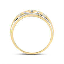 Load image into Gallery viewer, Yellow tone Sterling Round Diamond Men's Cross Wedding Band Ring 1/20 Cttw - Splendid Jewellery