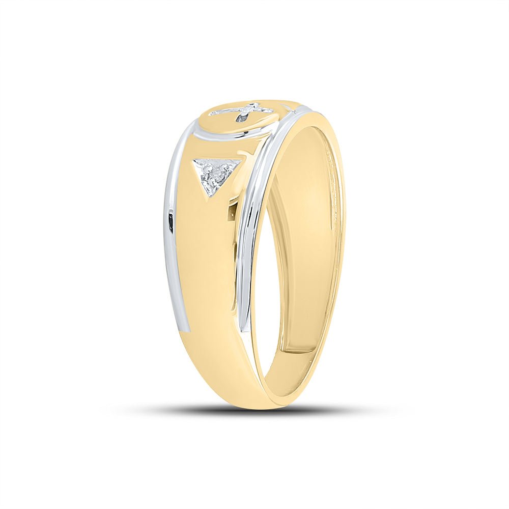 Yellow tone Sterling Round Diamond Men's Cross Wedding Band Ring 1/20 Cttw - Splendid Jewellery