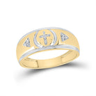 Yellow tone Sterling Round Diamond Men's Cross Wedding Band Ring 1/20 Cttw - Splendid Jewellery