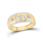 Yellow tone Sterling Round Diamond Men's Cross Wedding Band Ring 1/20 Cttw - Splendid Jewellery