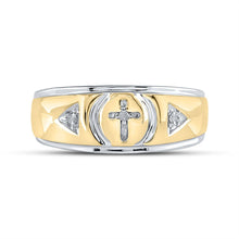 Load image into Gallery viewer, Yellow tone Sterling Round Diamond Men's Cross Wedding Band Ring 1/20 Cttw - Splendid Jewellery