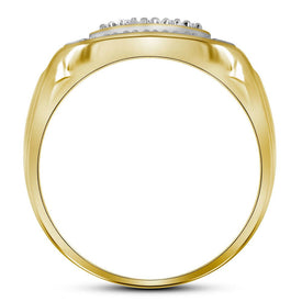 Yellow - tone Sterling Round Diamond Mens Square Frame Cluster Ring 1/10 Cttw - Splendid Jewellery