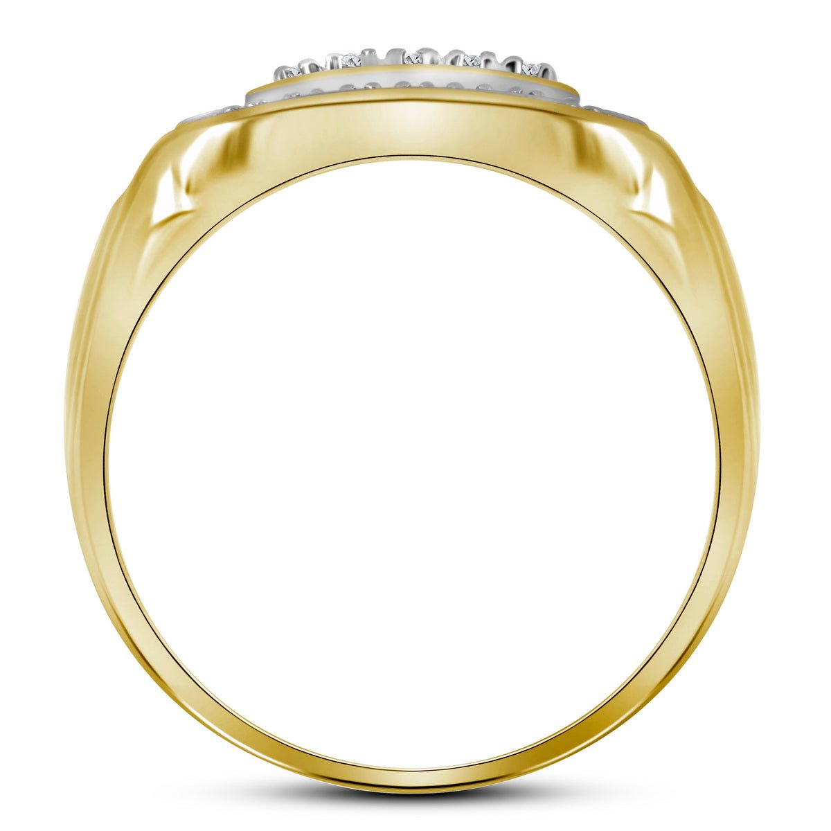 Yellow - tone Sterling Round Diamond Mens Square Frame Cluster Ring 1/10 Cttw - Splendid Jewellery