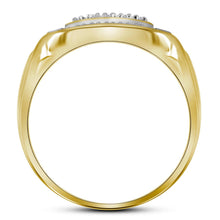 Load image into Gallery viewer, Yellow - tone Sterling Round Diamond Mens Square Frame Cluster Ring 1/10 Cttw - Splendid Jewellery
