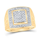 Yellow - tone Sterling Round Diamond Mens Square Frame Cluster Ring 1/10 Cttw - Splendid Jewellery