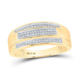 Yellow - tone Sterling Silver Round Diamond Mens Band Ring 1/5 Cttw - Splendid Jewellery