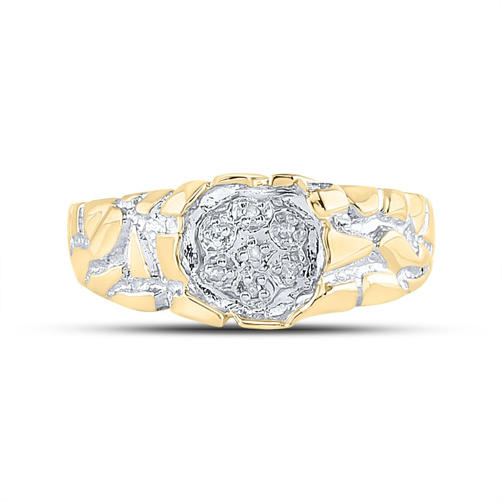 Yellow - tone Sterling Silver Round Diamond Mens Cluster Ring 1/20 Cttw - Splendid Jewellery