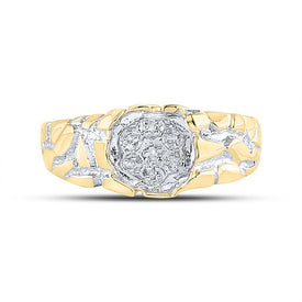 Yellow - tone Sterling Silver Round Diamond Mens Cluster Ring 1/20 Cttw - Splendid Jewellery
