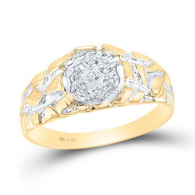 Yellow - tone Sterling Silver Round Diamond Mens Cluster Ring 1/20 Cttw - Splendid Jewellery