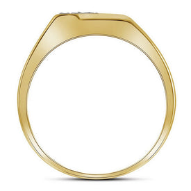 Yellow - tone Sterling Silver Round Diamond Mens Prong - Set Double Row Ring 1/10 Cttw - Splendid Jewellery