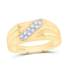Yellow - tone Sterling Silver Round Diamond Mens Prong - Set Double Row Ring 1/10 Cttw - Splendid Jewellery