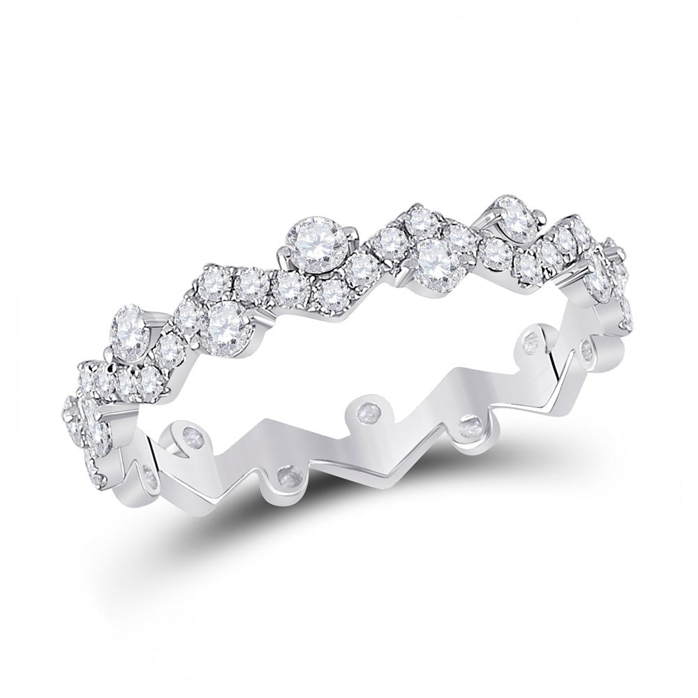 ZigZag Brilliance: 10kt White Gold Diamond Stackable Band Ring - Splendid Jewellery