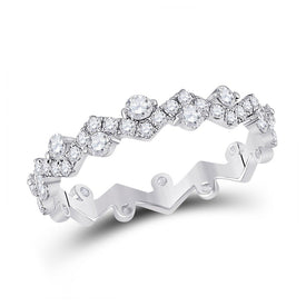 ZigZag Brilliance: 10kt White Gold Diamond Stackable Band Ring - Splendid Jewellery