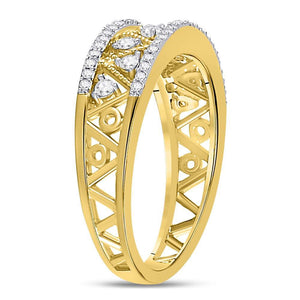 Zigzag Brilliance: 10kt Yellow Gold Womens Round Diamond Band Ring - Splendid Jewellery