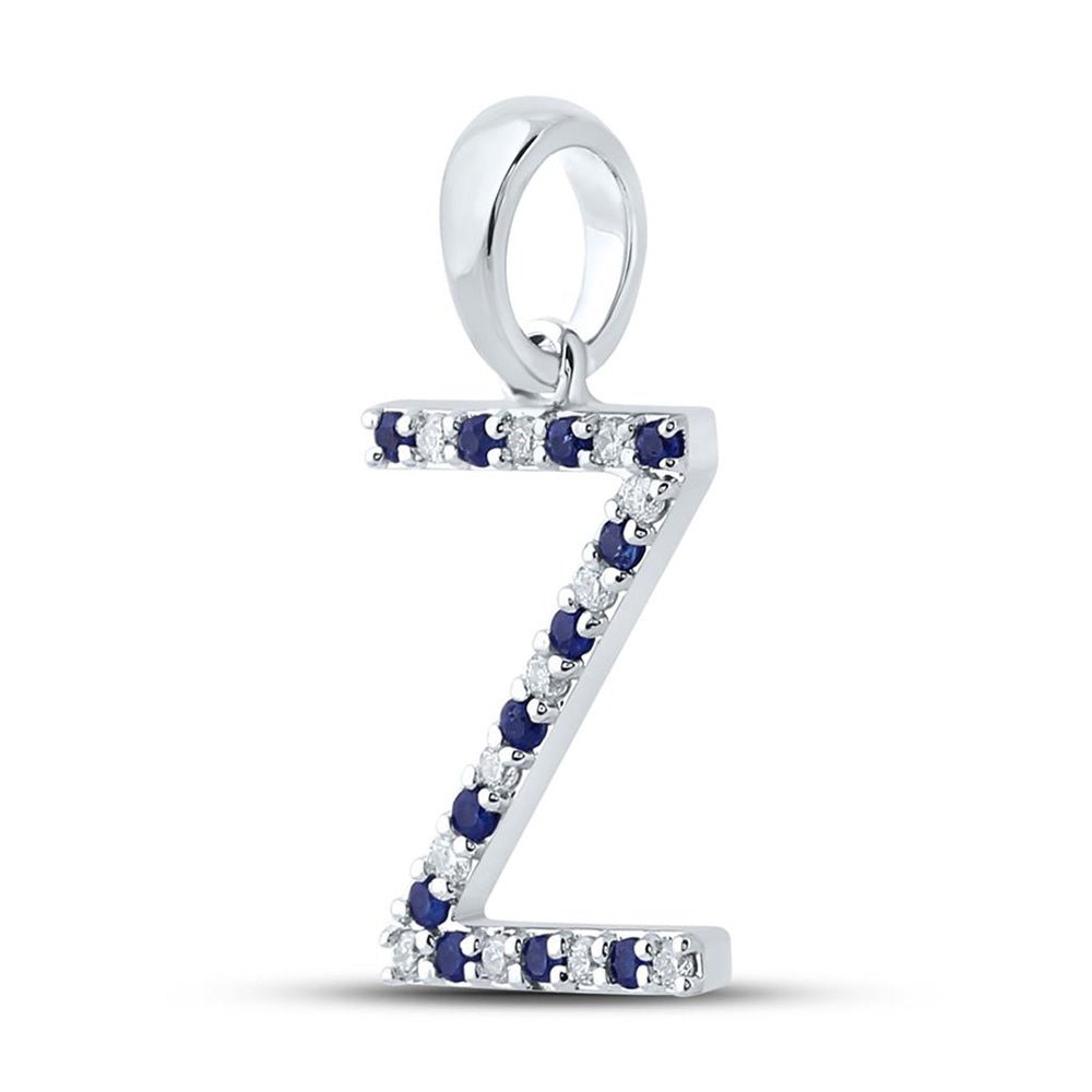 Zodiac Blue Sapphire Initial Pendant: 10kt White Gold Letter Necklace with Diamond Accent - Splendid Jewellery