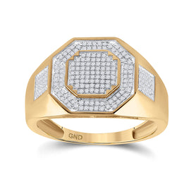 10kt Gold Octagon Cluster Diamond Men's Ring - Stunning Jewelry - Splendid Jewellery