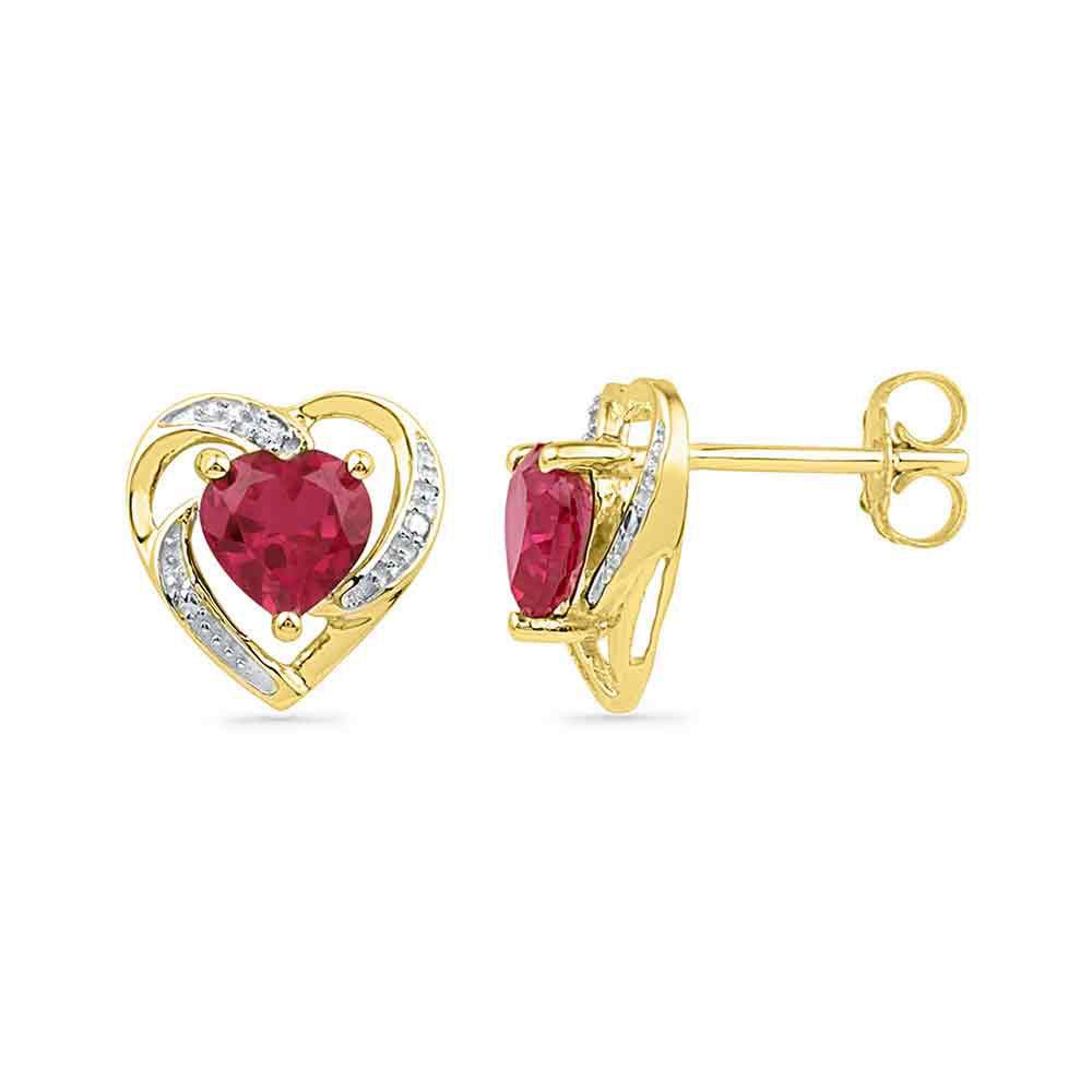 10kt Golden Heartbeat Earrings: Lab - Created Ruby & Diamond Romance - Splendid Jewellery