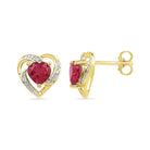 10kt Golden Heartbeat Earrings: Lab - Created Ruby & Diamond Romance - Splendid Jewellery