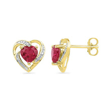 Load image into Gallery viewer, 10kt Golden Heartbeat Earrings: Lab - Created Ruby &amp; Diamond Romance - Splendid Jewellery