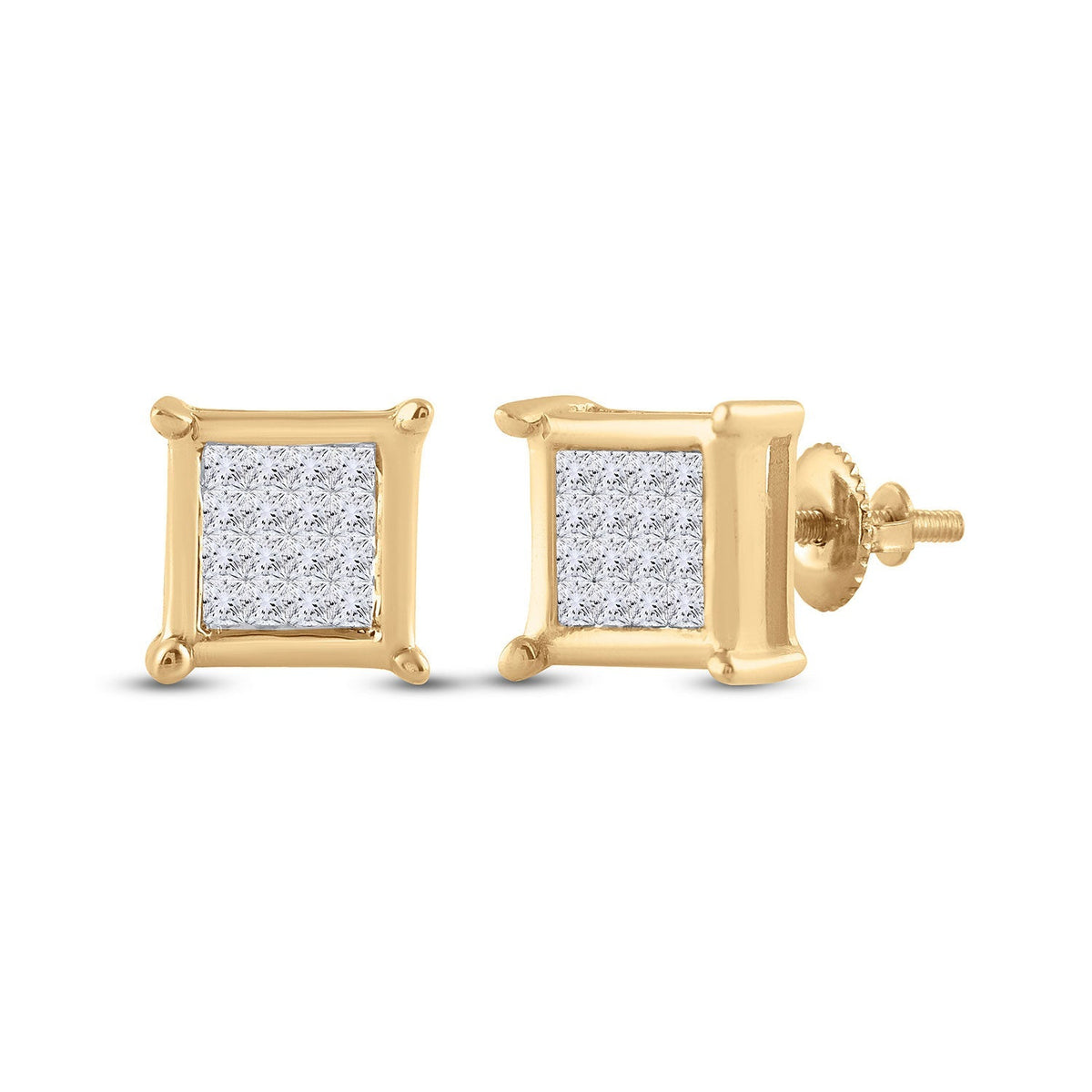 10kt Golden Princess Diamond Square Earrings - A Dazzling Masterpiece - Splendid Jewellery