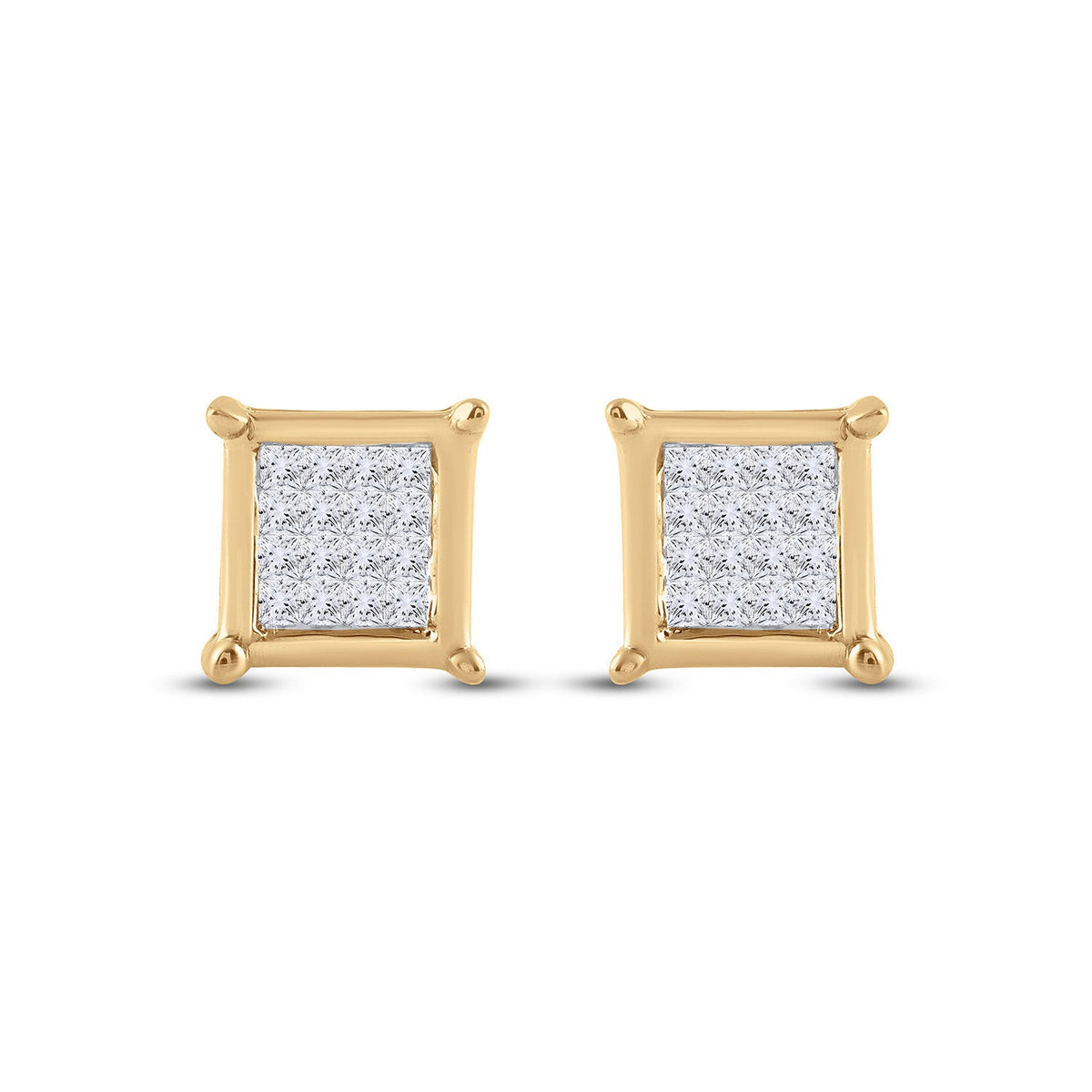 10kt Golden Princess Diamond Square Earrings - A Dazzling Masterpiece - Splendid Jewellery