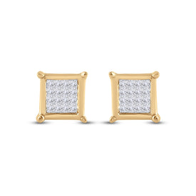 10kt Golden Princess Diamond Square Earrings - A Dazzling Masterpiece - Splendid Jewellery