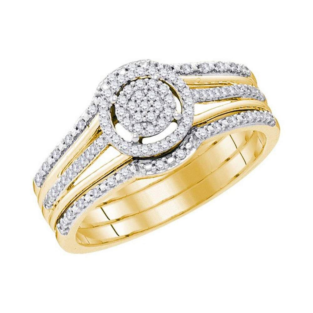 10kt Golden Radiance Diamond Cluster Wedding Ring Band Set - Splendid Jewellery