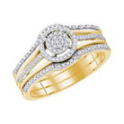 10kt Golden Radiance Diamond Cluster Wedding Ring Band Set - Splendid Jewellery