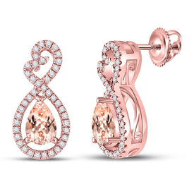 10kt Rose Gold Pear Morganite and Diamond Halo Earrings - Splendid Jewellery
