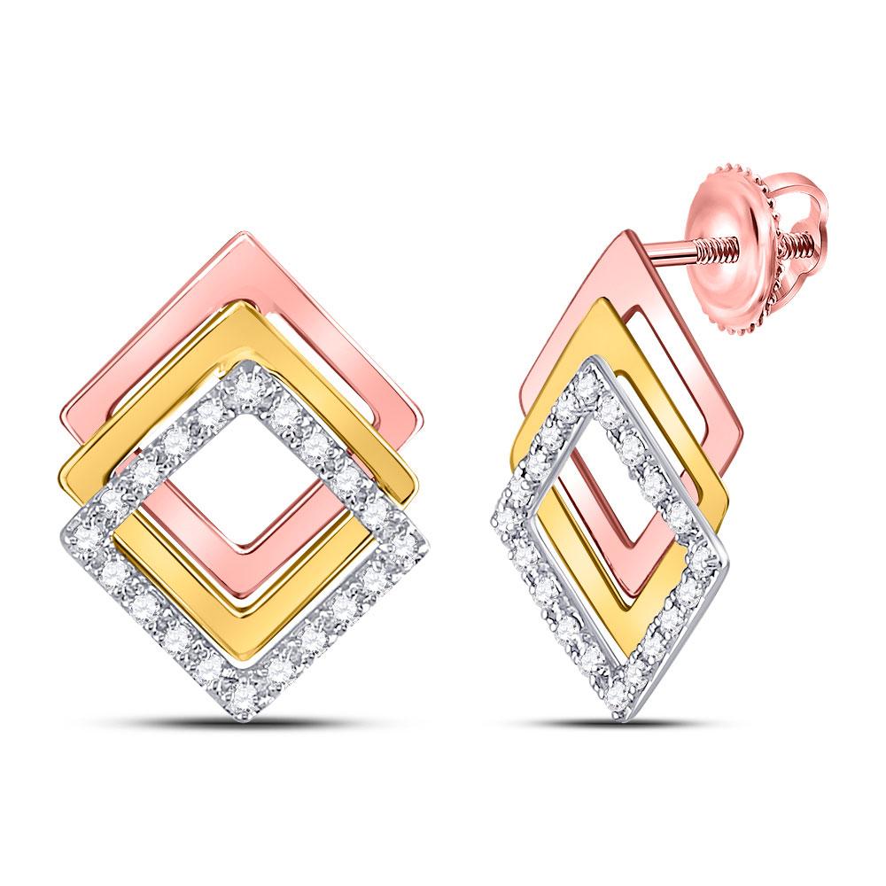 10kt Tri - Tone Gold Offset Square Diamond Earrings - A Mesmerizing Masterpiece - Splendid Jewellery