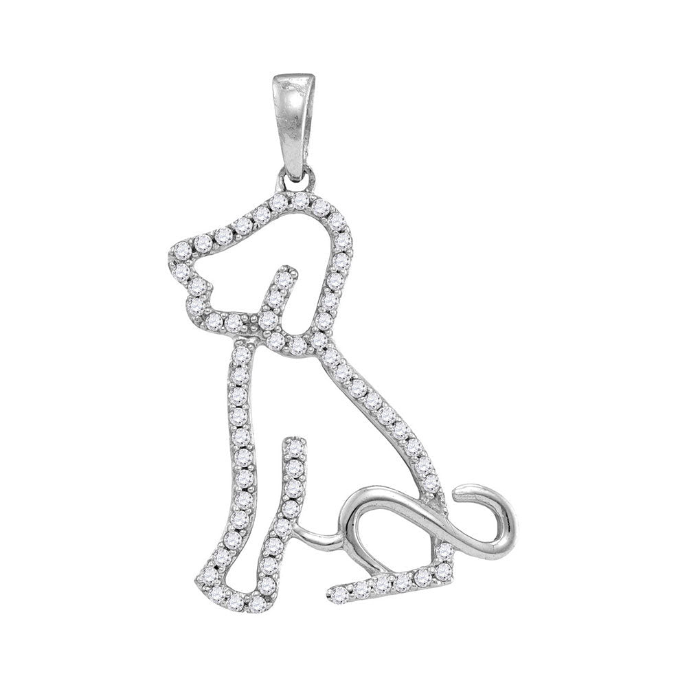 10kt White Gold Animal Dog Puppy Pendant with Sparkling Diamond Accent - Splendid Jewellery