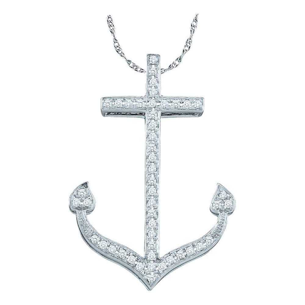 10kt White Gold Diamond Anchor Nautical Pendant - Splendid Jewellery