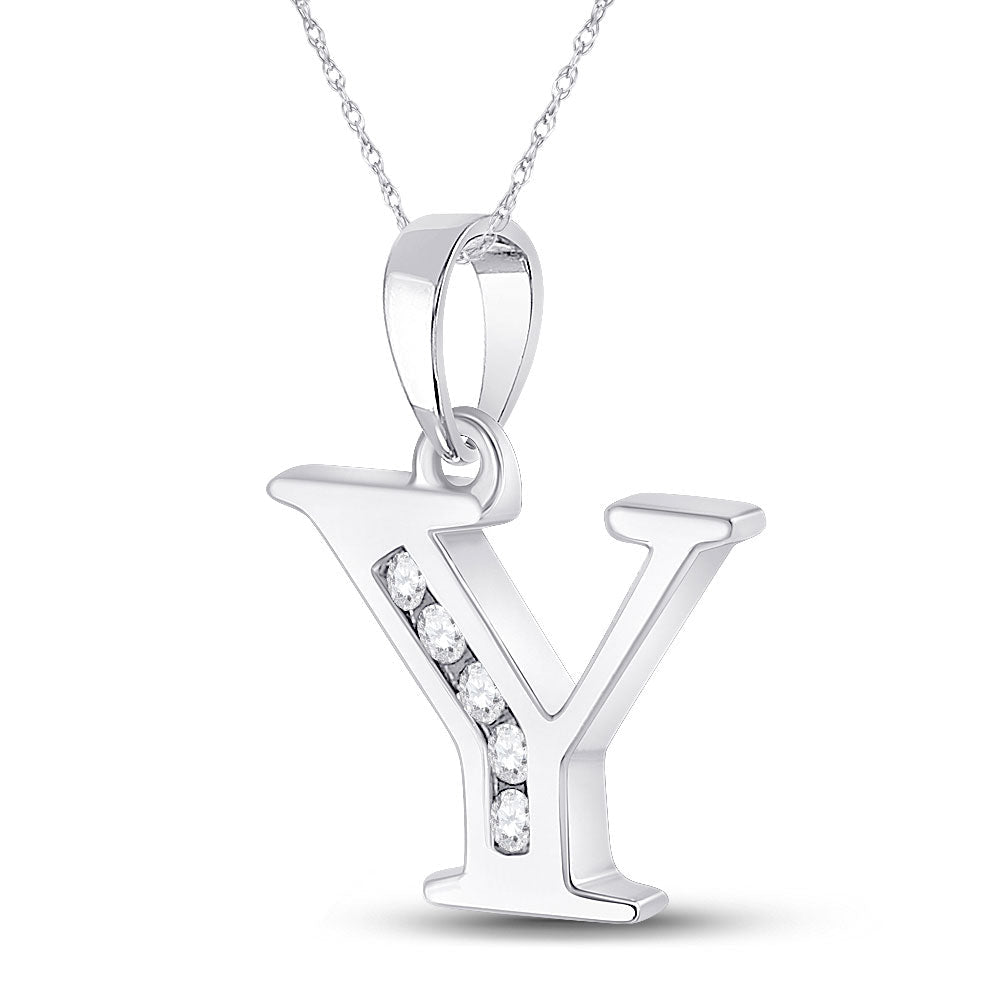 10kt White Gold Diamond Initial Pendant - Sparkling Letter "Y" Necklace - Splendid Jewellery