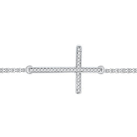 10kt White Gold Diamond Sideways Cross Bracelet - Elegant Symbol of Faith and Style - Splendid Jewellery