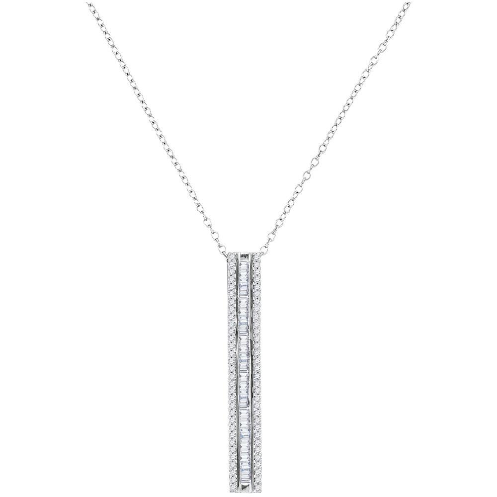 10kt White Gold Diamond Vertical Bar Pendant - A Mesmerizing Sparkle - Splendid Jewellery