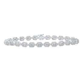 10kt White Gold Geometric Link Bracelet with Baguette and Round Diamonds - 2 - 7/8 Cttw - Splendid Jewellery