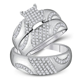 10kt White Gold His and Hers Round Diamond Cluster Wedding Set - A Sparkling Union of Elegance and Love - Splendid Jewellery