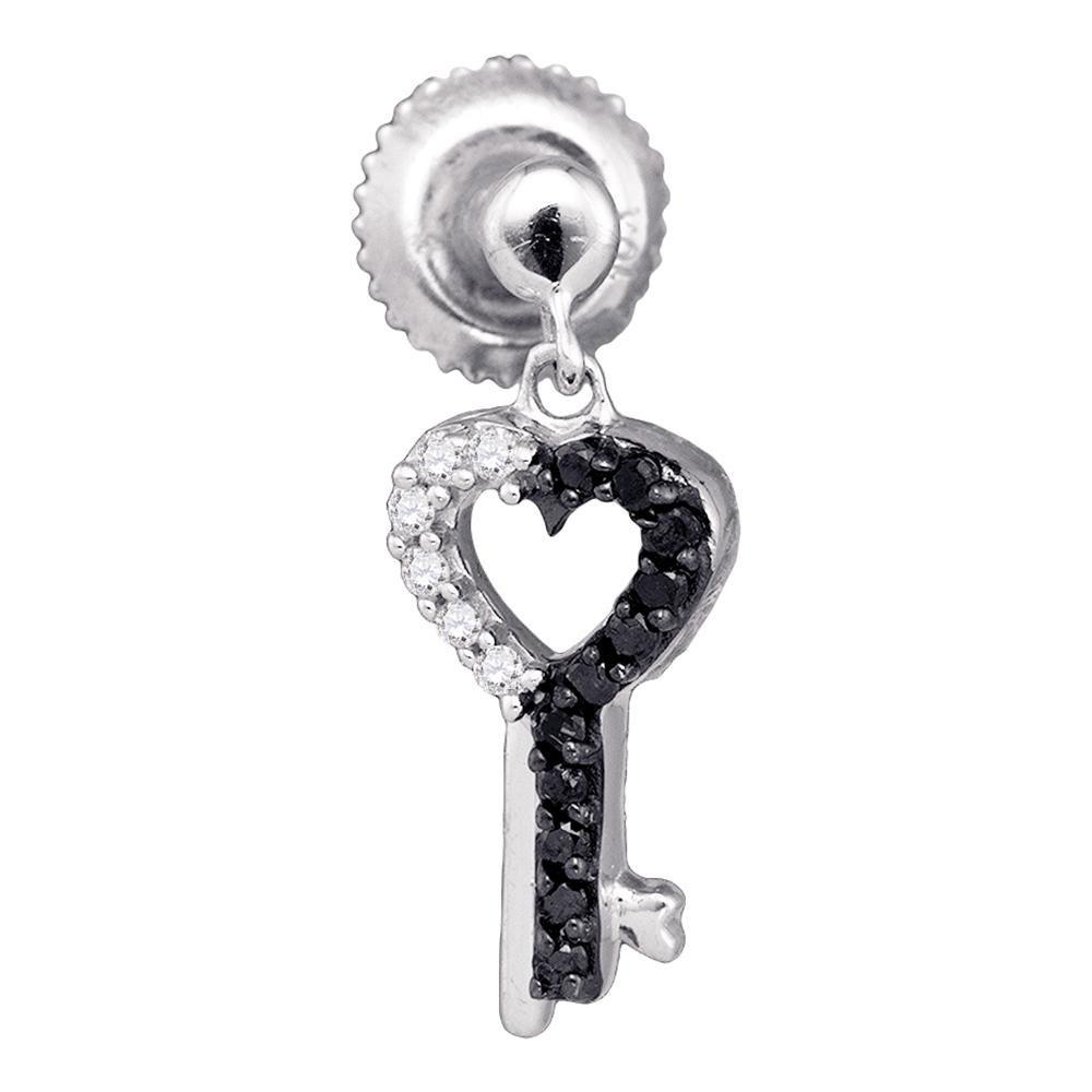 10kt White Gold Key Heart Dangle Earrings with Enhanced Black Diamond Accent - Splendid Jewellery