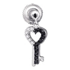 10kt White Gold Key Heart Dangle Earrings with Enhanced Black Diamond Accent - Splendid Jewellery