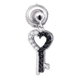 10kt White Gold Key Heart Dangle Earrings with Enhanced Black Diamond Accent - Splendid Jewellery