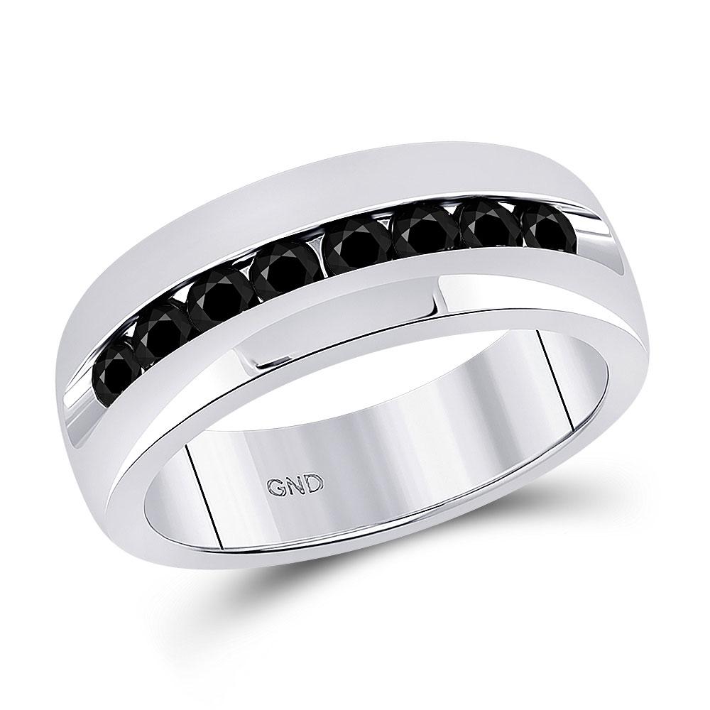 10kt White Gold Men's Black Diamond Fashion Band - 1 Cttw | Splendid Jewellery - Splendid Jewellery