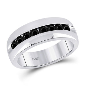 10kt White Gold Men's Black Diamond Fashion Band - 1 Cttw | Splendid Jewellery - Splendid Jewellery