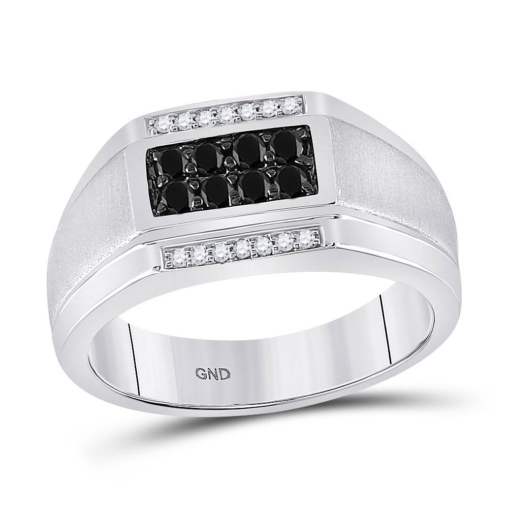10kt White Gold Men's Black Diamond Rectangle Cluster Ring - Striking Elegance Enhanced - Splendid Jewellery