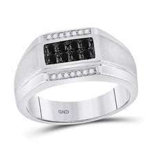 Load image into Gallery viewer, 10kt White Gold Men's Black Diamond Rectangle Cluster Ring - Striking Elegance Enhanced - Splendid Jewellery