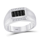 10kt White Gold Men's Black Diamond Rectangle Cluster Ring - Striking Elegance Enhanced - Splendid Jewellery