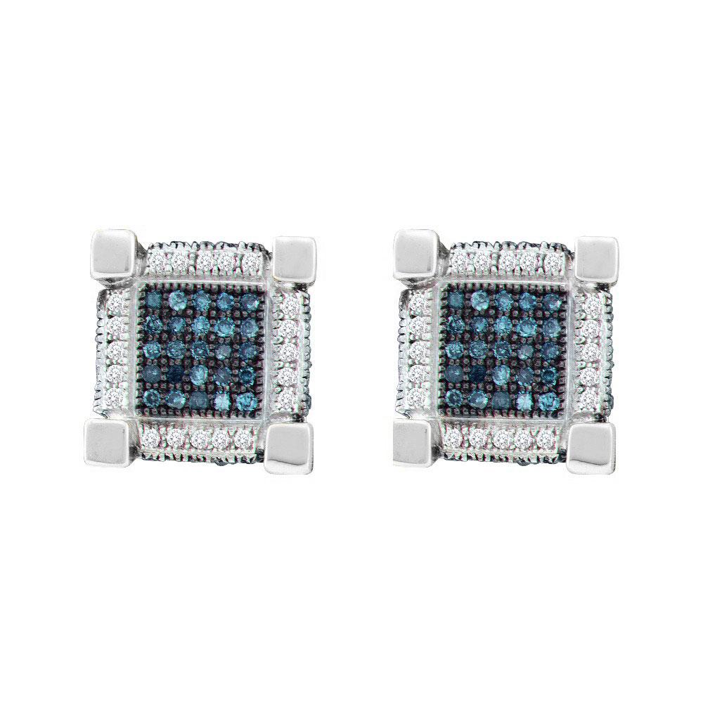 10kt White Gold Mens Blue Diamond 3D Cube Square Earrings - 3/4 Cttw - Splendid Jewellery